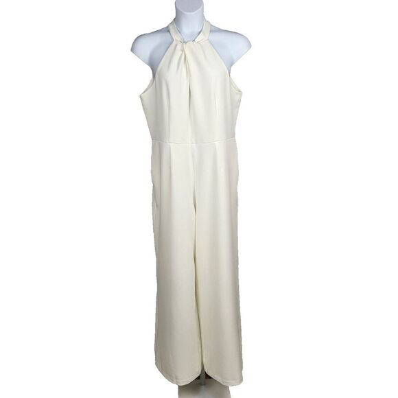 NEW Julia Jordan Size 16 Offwhite Jumpsuit Twist Halter Neck Sleeveless Wide Leg - Picture 4 of 14